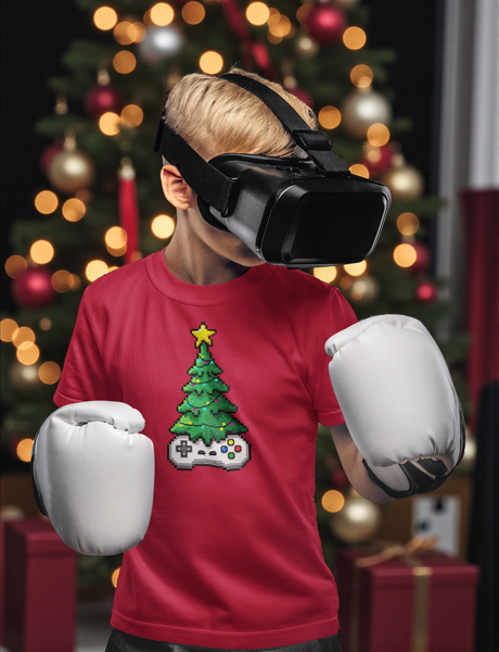 Pixel Christmas Tree | Youth Tee | Gamer Holiday Shirt