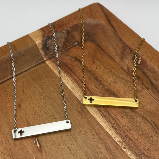 Cross Cutout Bar Necklace