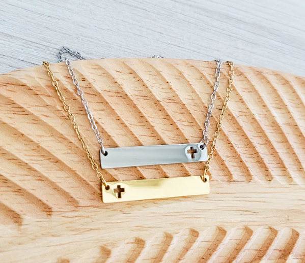 Cross Cutout Bar Necklace